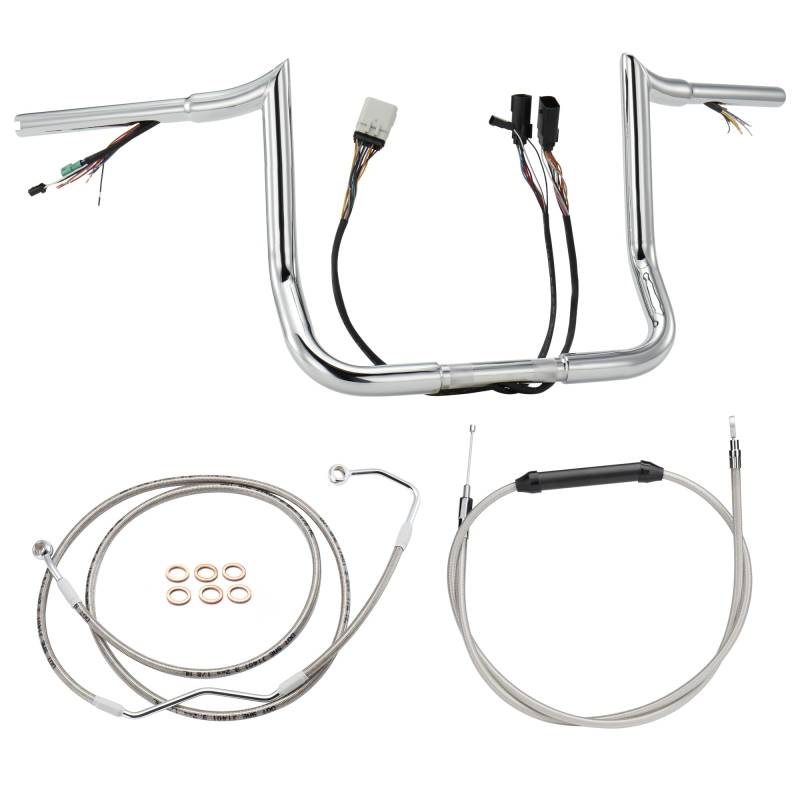 Vorverdrahtete 25,4 cm Rise vorverdrahtete Ape Hangers Street Glide Lenker mit Kupplungszug, Bremsleitung, 3,2 cm Meathook Gehrungsschnitt für Harley 2008–2013 Street Glide/Electra Glide/Ultra Limited von Prewired