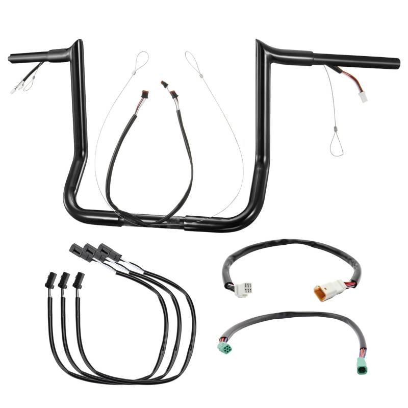 Vorverdrahtete 35,6 cm Rise Ape Hangers Street Glide Lenker für Harley 2014–2023 Street Glide/Electra Glide/Ultra Limited 3,2 cm Meathook Bar vorverdrahteter CAN-Bus Draht und Führungsschnur, schwarz von Prewired