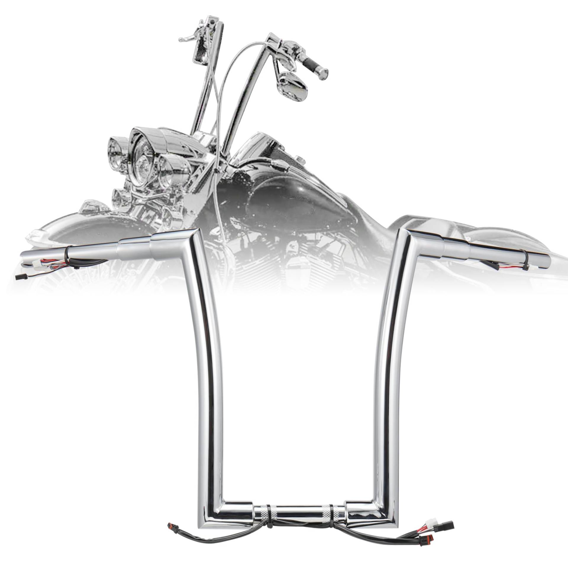 Vorverdrahtete 40,6 cm Ape Hangers 3,8 cm Lenker für 2016–2023 Harley Road King FLHR/Road King Classic FLHRC/Road King Custom FLHRSI mit Can-Bus & TBW & beheiztem Griffkabel-Set, vorverdrahtet, Chrom von Prewired