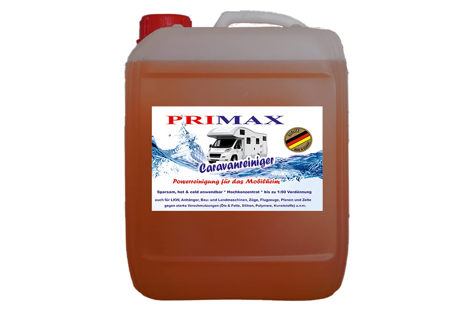 Primax Caravan Reiniger Konzentrat für Wohnwagen, Wohnmobil und als Vorzelt Reiniger, Familienpackung, Spar-Packung, 5 Liter von Primax