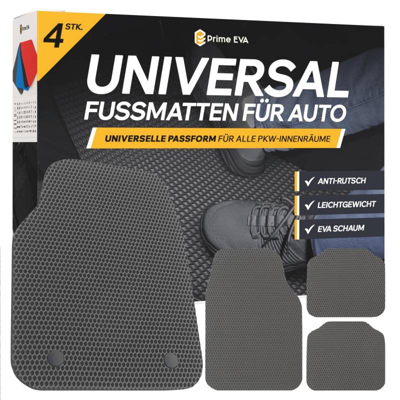 Prime EVA ® Fussmatten Auto Universal - Fußmatten Auto, Zuschneidbare Auto Fußmatten, Hochwertigere Automatten als Gummimatten Auto, Gummi Fussmatten Auto, Gummifußmatten Auto, Auto Teppiche, Grau von Prime EVA