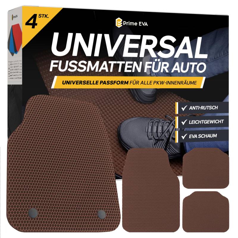 Prime EVA ® Fussmatten Auto Universal - Fußmatten Auto, Zuschneidbare Auto Fußmatten, Hochwertigere Automatten als Gummimatten Auto, Gummi Fussmatten Auto, Gummifußmatten Auto, Auto Teppiche, Braun von Prime EVA