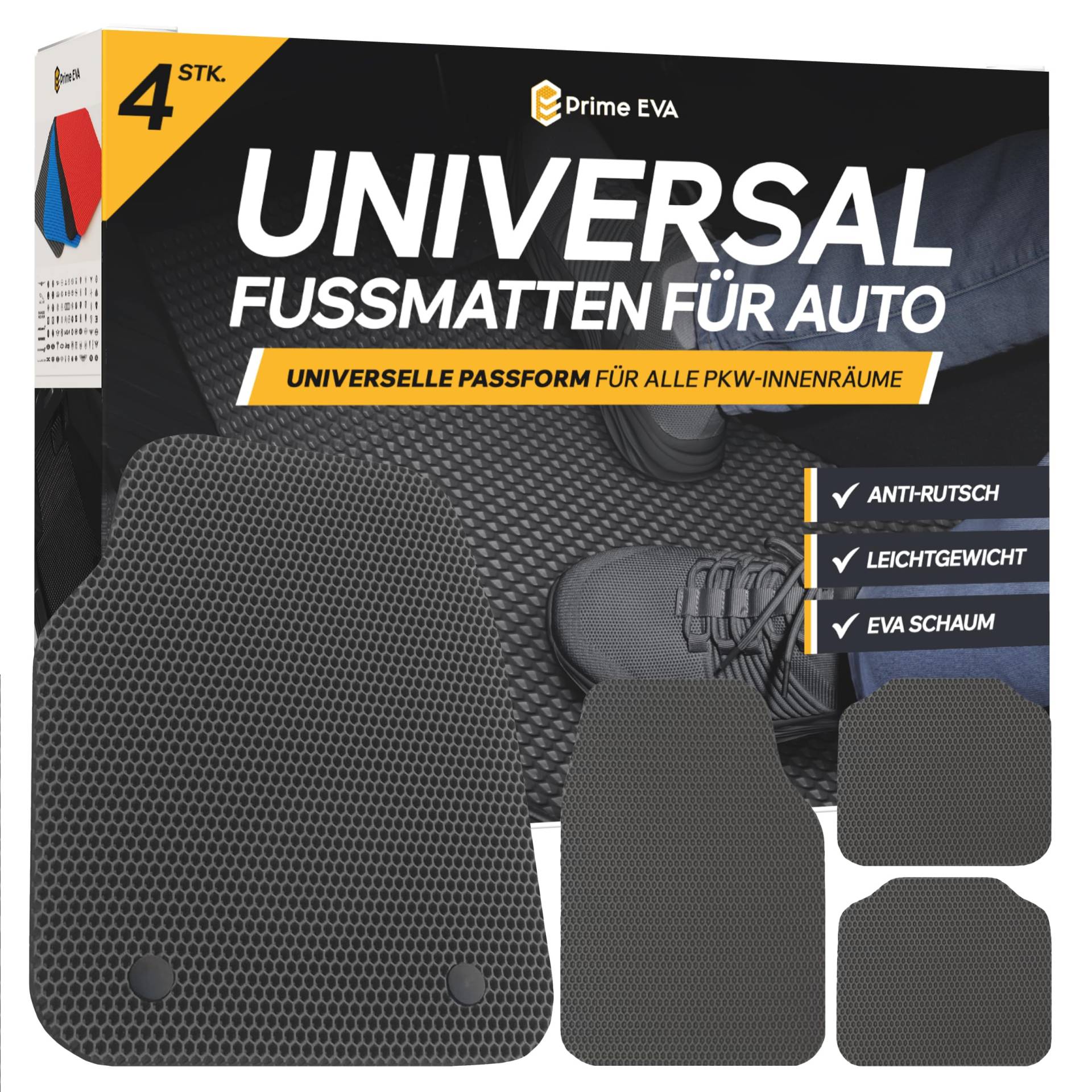 Prime EVA ® Fussmatten Auto Universal - Fußmatten Auto, Zuschneidbare Auto Fußmatten, Hochwertigere Automatten als Gummimatten Auto, Gummi Fussmatten Auto, Gummifußmatten Auto, Auto Teppiche, Grau von Prime EVA