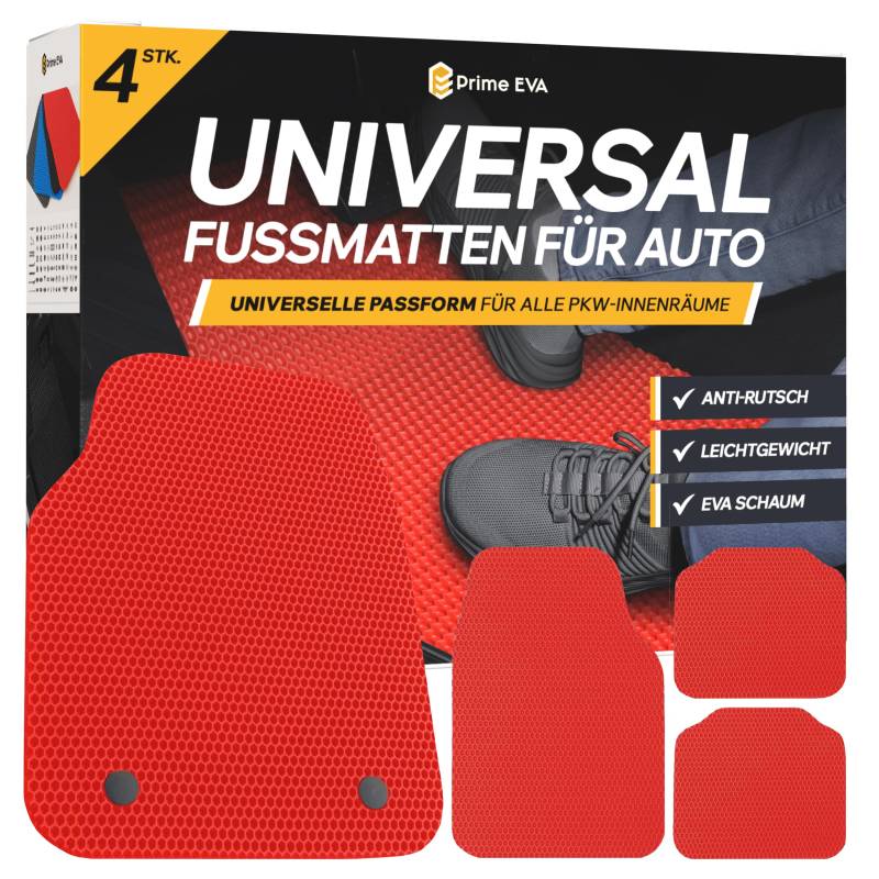 Prime EVA ® Fussmatten Auto Universal - Fußmatten Auto, Zuschneidbare Auto Fußmatten, Hochwertigere Automatten als Gummimatten Auto, Gummi Fussmatten Auto, Gummifußmatten Auto, Auto Teppiche, Rot von Prime EVA