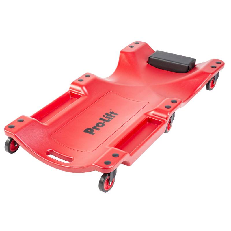 Pro-Lift Mechanic Plastic Creeper 40 Inch - Blow Molded Ergonomic HDPE Body with Padded Headrest & Dual Tool Trays - 158 KG Capacity Red von Pro-Lift