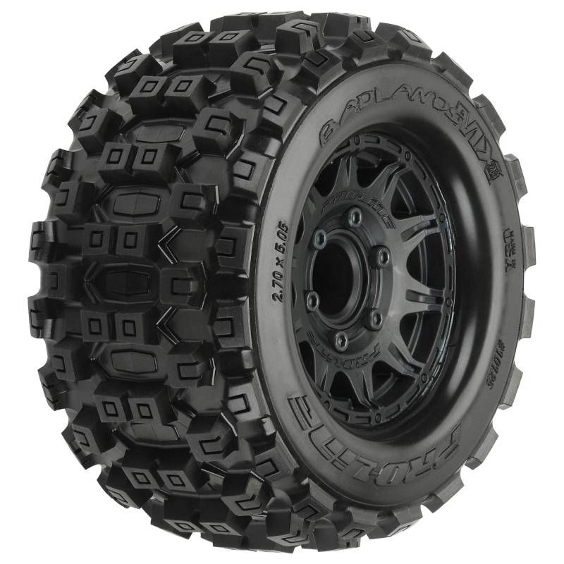 1/10 Badlands MX28 Fr/Rr 2.8" MT Tires Mounted 12mm Blk Raid (2) von Pro-Line