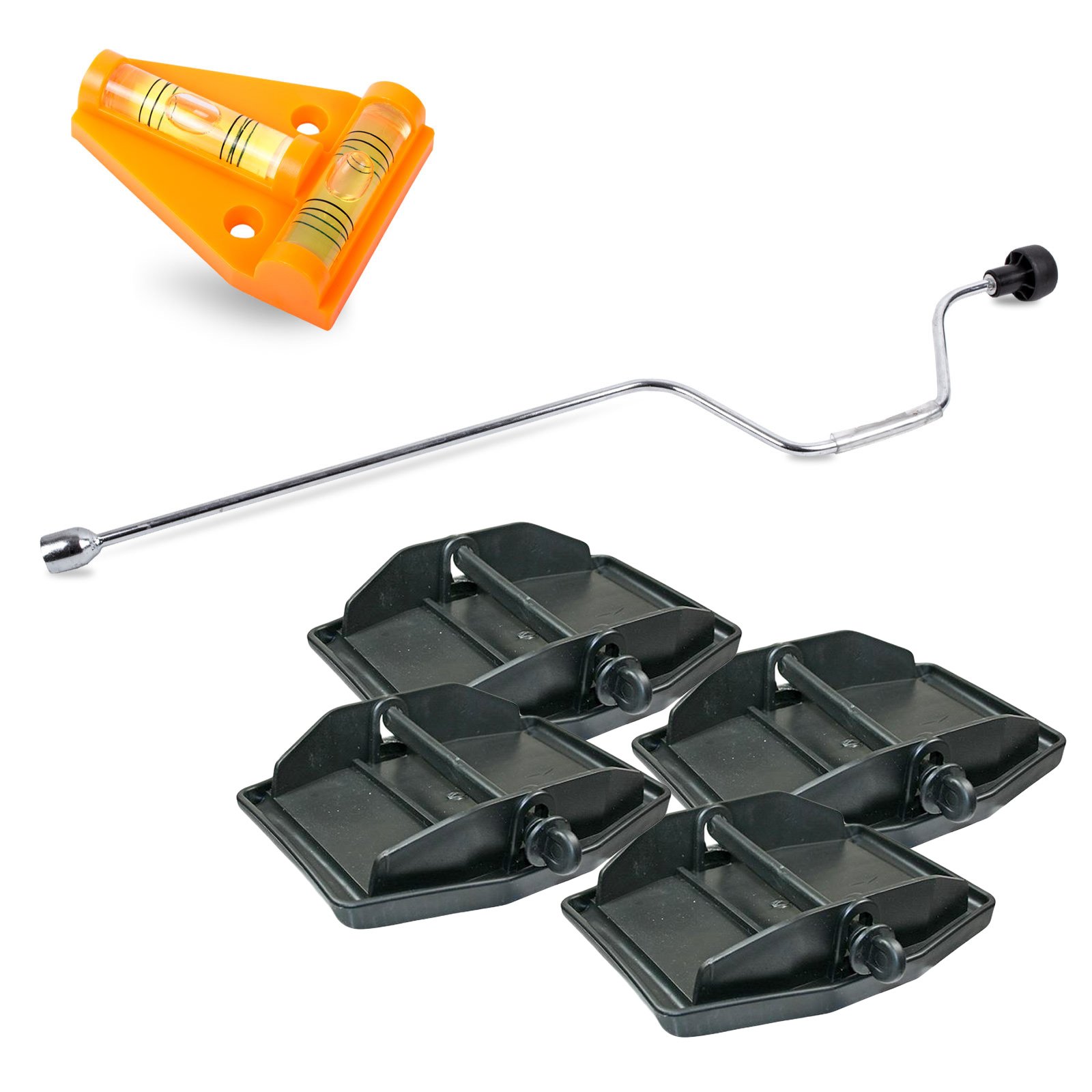 Hypercamp Maxi Foot Stützplatten Set - 4 Stück - zur Sicherung der Kurbelstütze inkl Handkurbel und Kreuz Wasserwaage für Wohnmobil oder Wohnwagen von Pro Plus, Hypercamp