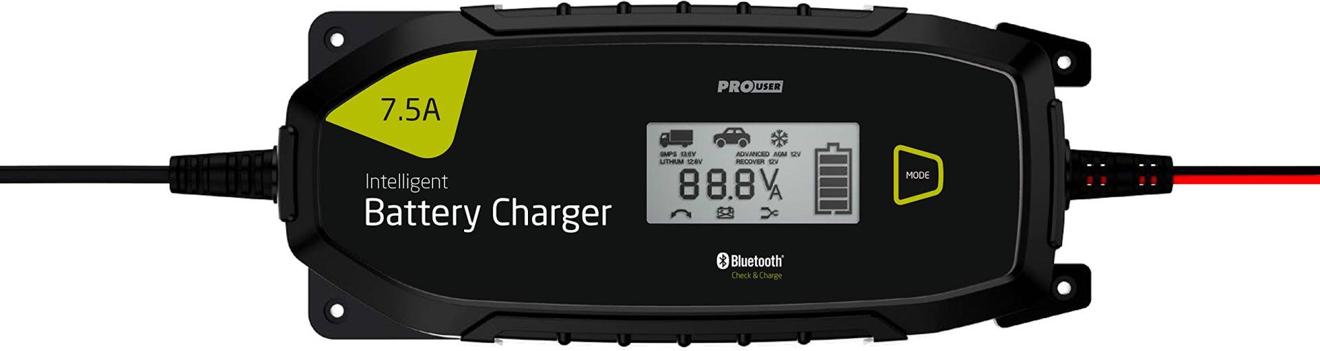 Pro User 16637 Mikroprozessor Ladegerät Bluetooth 7, 5A Ibc 7500B, Schwarz von Pro-User