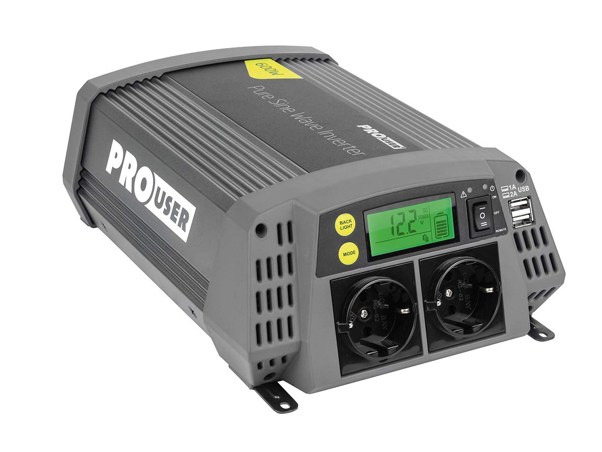 Pro-User PSI600 19127 600W Reine Sinuswelle 12V auf 230V Spannungswandler mit Fernbedienung und USB Ausgang von Pro-User