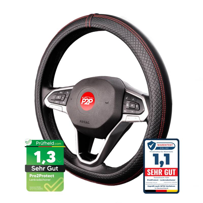 [ 2X Test SEHR GUT *] Pro2Protect Lenkradbezug Leder | Auto Zubehör Innenraum | Lenkradhüllen für Grand Tour | Lenkradschoner PKW | Steering Wheel Cover | Lenkrad Bezug, Lenkradschutz | Autozubehör von Pro2Protect