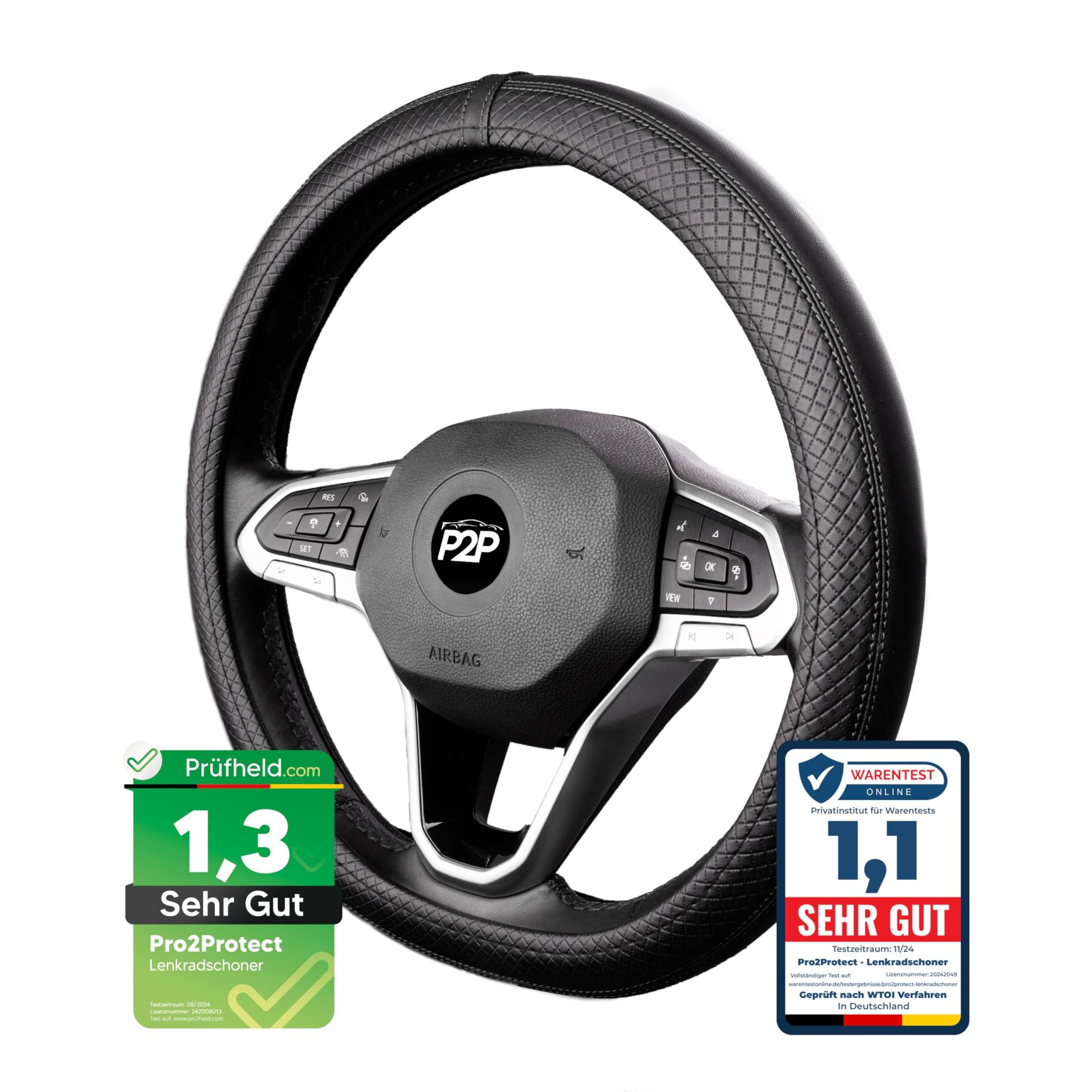 [ 2X Test SEHR GUT *] Pro2Protect Lenkradbezug Leder | Auto Zubehör Innenraum | Lenkradhüllen für Grand Tour | Lenkradschoner PKW | Steering Wheel Cover | Lenkrad Bezug, Lenkradschutz | Autozubehör von Pro2Protect