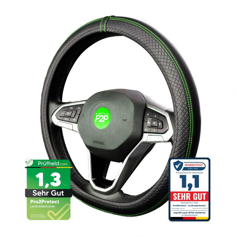 [ 2X Test SEHR GUT *] Pro2Protect Lenkradbezug Leder | Auto Zubehör Innenraum | Lenkradhüllen für Grand Tour | Lenkradschoner PKW | Steering Wheel Cover | Lenkrad Bezug, Lenkradschutz | Autozubehör von Pro2Protect