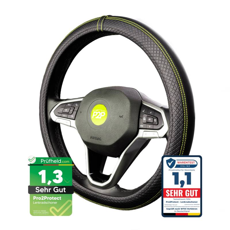 [ 2X Test SEHR GUT *] Pro2Protect Lenkradbezug Leder | Auto Zubehör Innenraum | Lenkradhüllen für Grand Tour | Lenkradschoner PKW | Steering Wheel Cover | Lenkrad Bezug, Lenkradschutz | Autozubehör von Pro2Protect