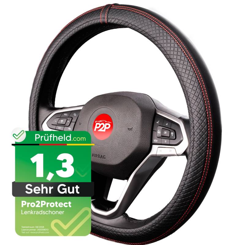 [ Test SEHR GUT *] Pro2Protect Lenkradbezug Leder | Auto Zubehör Innenraum |UNIVERSELL | Lenkradhüllen für Grand Tour | Lenkradschoner PKW| Steering Wheel Cover | Lenkrad Bezug, Überzug | Autozubehör von Pro2Protect