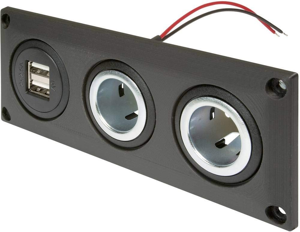 ProCar Einbausteckdose mit USB-A Doppelsteckdose + 2 Powersteckdosen Belastbarkeit Strom max.=20 A 12 V, 24 V von ProCar