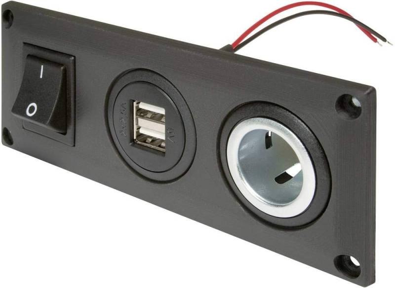 ProCar Einbausteckdose mit USB-A Doppelsteckdose schaltbar + 1 Powersteckdose Belastbarkeit Strom max.=20 A 12 V, 24 V von ProCar