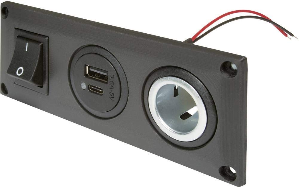 ProCar Einbausteckdose mit USB-C/A Doppelsteckdose schaltbar + 1 Powersteckdose Belastbarkeit Strom max.=20 A 12 V, 24 von ProCar