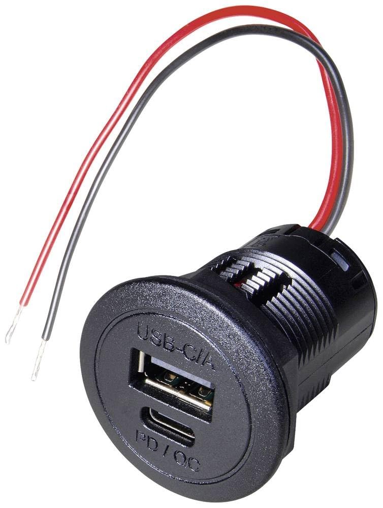 ProCar Power USB-C®/A Doppelsteckdose PD/QC ohne LED Belastbarkeit Strom max.=2.2 A 12-24 V/DC von ProCar