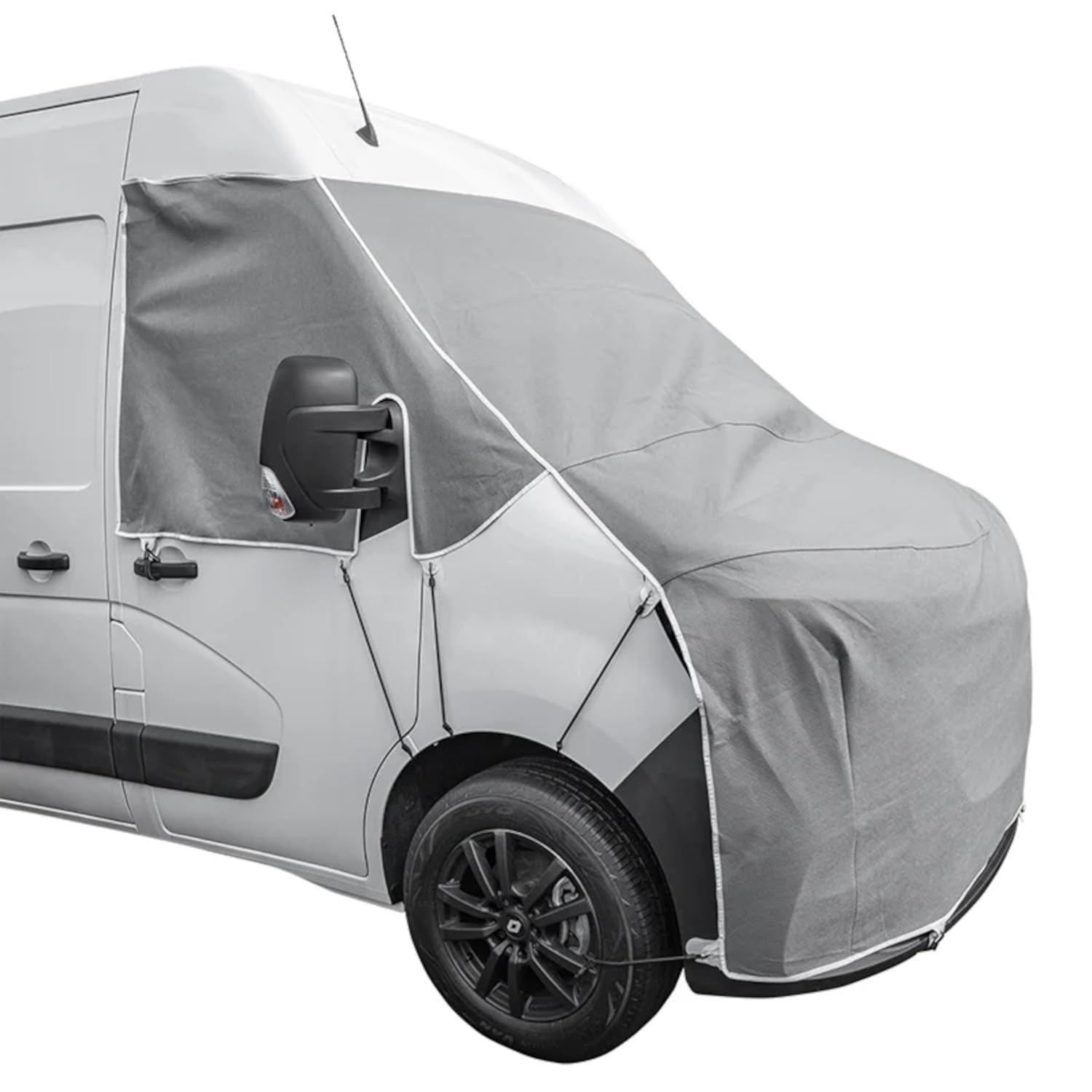 Frontscheiben Abdeckung kompatibel für Verschiedene Marken – Abdeckplane für Wohnwagen mit UV-Schutz 160 GSM Vliesstoff, Spiegelschlitzen & Spanngurten (Kompatibel mit Renault Master ab 04-2010) von ProPlus