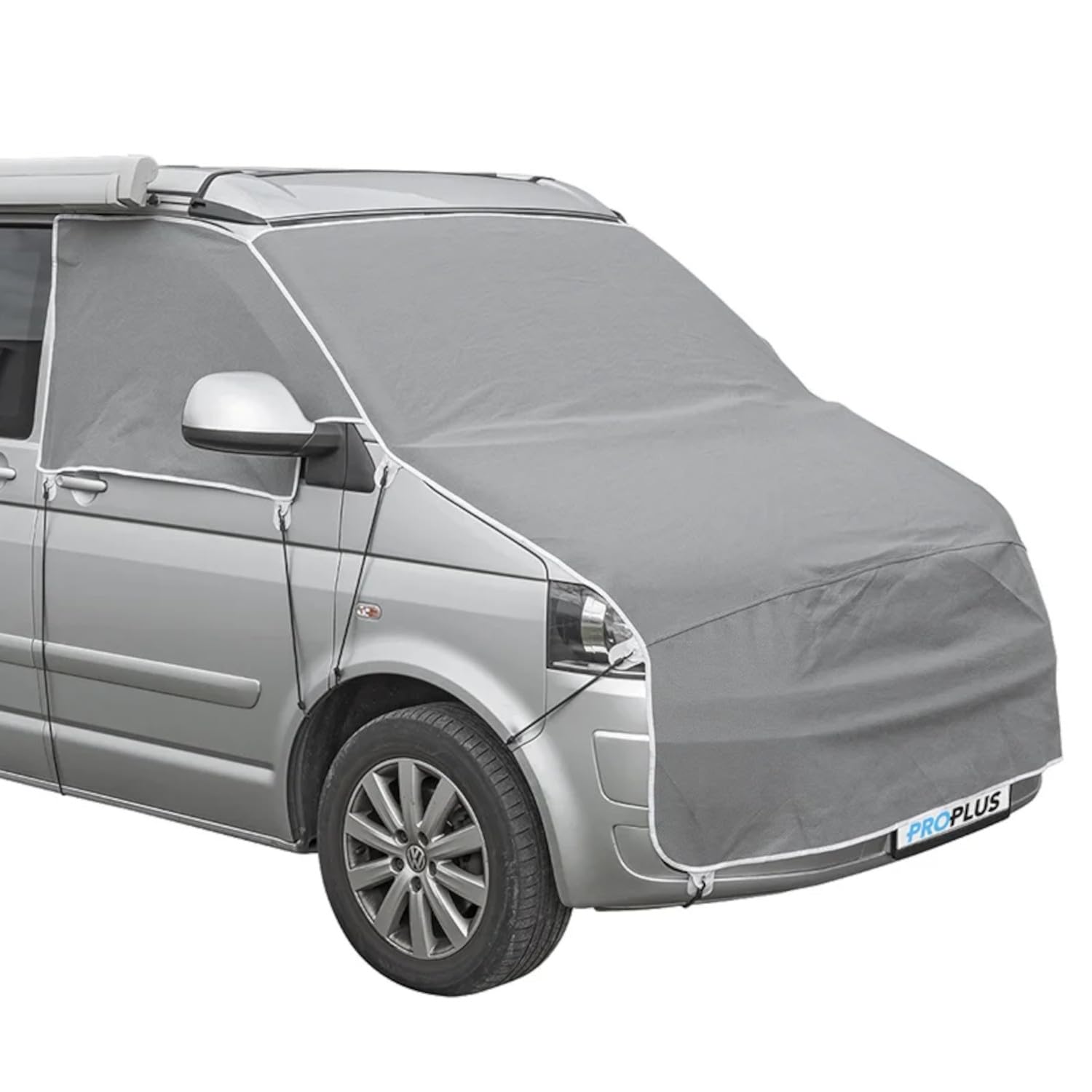 Frontscheiben Abdeckung kompatibel für Verschiedene Marken – Abdeckplane für Wohnwagen mit UV-Schutz 160 GSM Vliesstoff, Spiegelschlitzen & Spanngurten (Kompatibel mit Volkswagen T5 und T6) von ProPlus