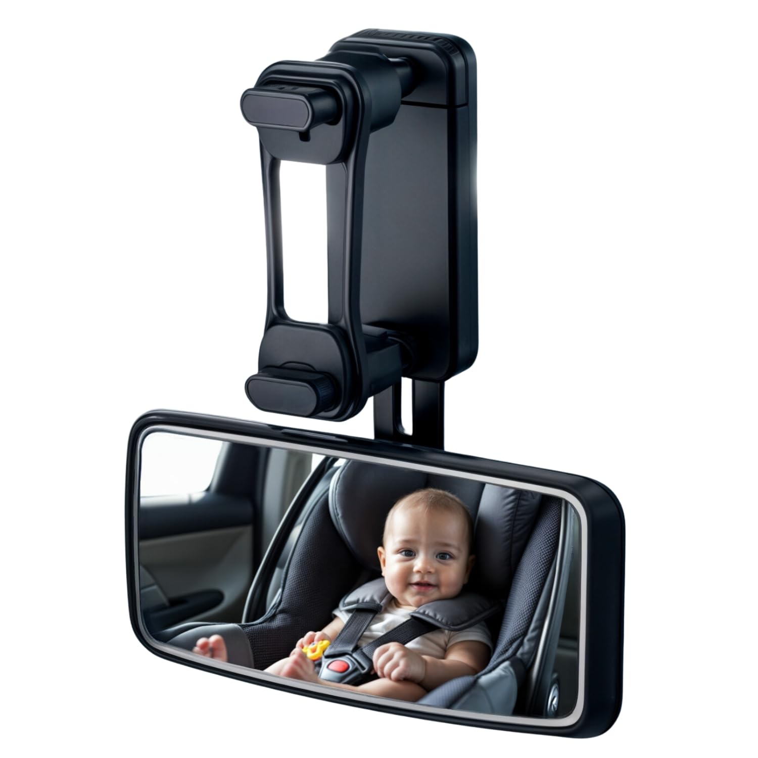 Spiegel Auto Baby – Spiegelfläche ca. 115 x 55 mm, Rückspiegel Baby Auto Rahmen ca. 135 x 62 mm – Drehbarer Rücksitzspiegel Glas mit Clip-Halterung verstellbar Min 49 mm - Max 82 mm von ProPlus