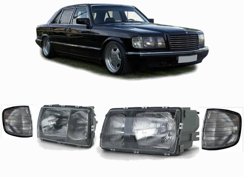 ANG Scheinwerfer-Set mit getauchten Blinkern für MB W126 79-92 Limousine, Schwarz von ProTuning