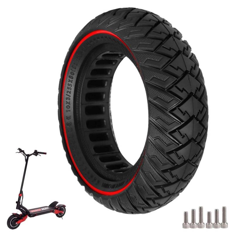 10 Zoll Scooter Solide Reifen, Elektroroller Vollgummireifen 10 x 3/255 x 80 (80/65-6) Ersatzreifen für Zero 10X / Kaabo WOLF WARRIOR X/MANTIS 10, Vorne/Hinten Roller Vollreifen (Rot) von Prodrocam