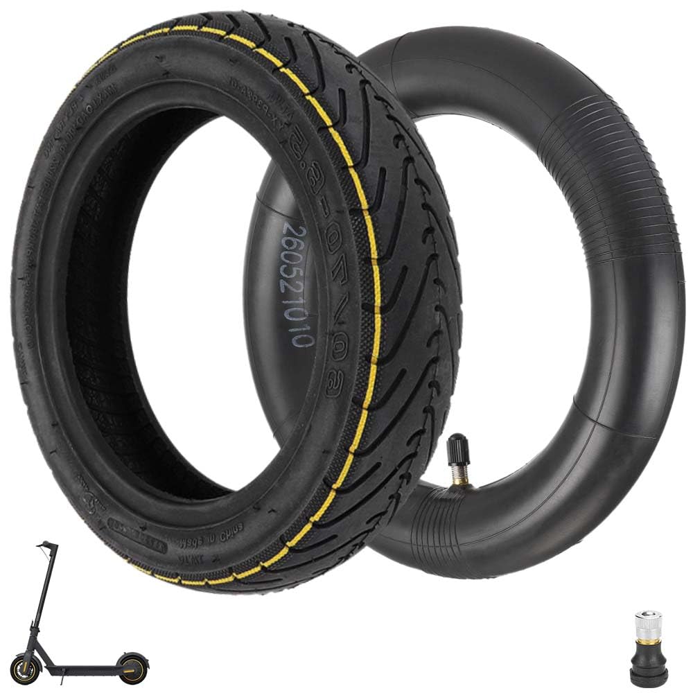 Prodrocam 60/70-6,5 E Scooter Tubeless Reifen mit Schlauch für Segway Ninebot Max G30, 10 Zoll Offroad Vakuumreifen Gerade Schlauch mit Ventil, 10 x 2,5 Ersatzreifen, Kein Selbstheilender (Gelb) von Prodrocam