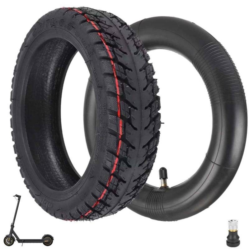 Prodrocam 60/70-6,5 E Scooter Tubeless Reifen mit Schlauch für Segway Ninebot Max G30, 10 Zoll Offroad Vakuumreifen Gerade Schlauch mit Ventil, 10 x 2,5 Ersatzreifen, Kein Selbstheilender (Rot) von Prodrocam