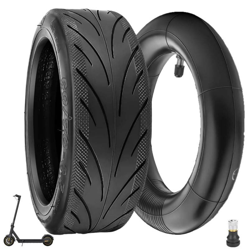 Prodrocam 60/70-6,5 E Scooter Tubeless Reifen mit Schlauch für Segway Ninebot Max G30, 10 Zoll Offroad Vakuumreifen Gerade Schlauch mit Ventil, 10 x 2,5 Ersatzreifen, Kein Selbstheilender (Schwarz) von Prodrocam