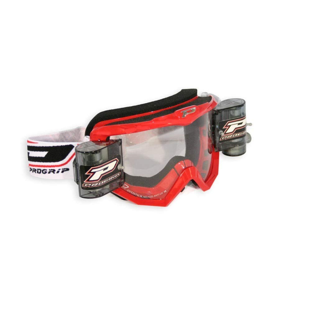 Progrip 3201 Goggle mit XL Roll off system Clear Linse (Erwachsene, Rot) von Progrip