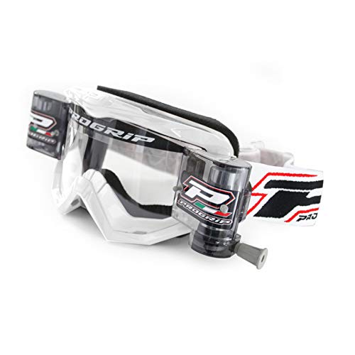 Progrip 3201 Goggle mit XL Roll off system Clear Linse (Erwachsene, Weiß) von Progrip