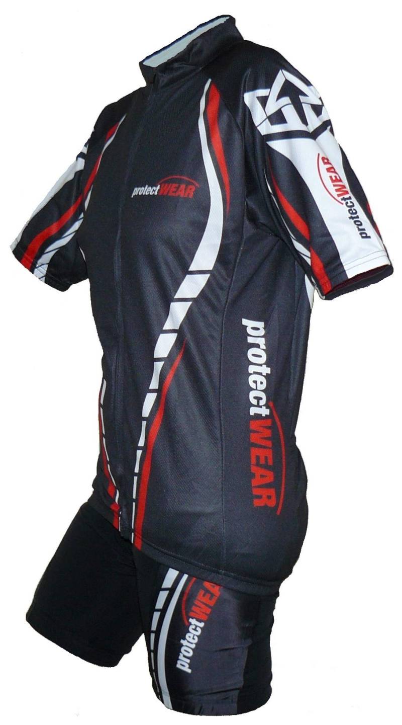 Protectwear Fahrradtrikot-Set, Radtrikot-Set bestehend aus Hose Kurz und Halbarmshirt, Rot/Schwarz/Weiß, M von Protectwear