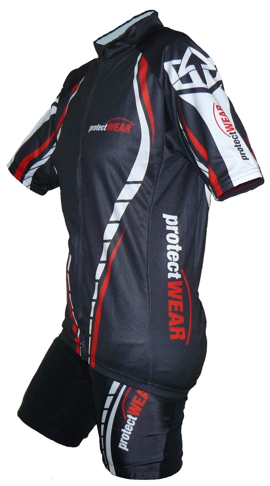 Protectwear Fahrradtrikot-Set, Radtrikot-Set bestehend aus Hose Kurz und Halbarmshirt, Rot/Schwarz/Weiß, XL von Protectwear