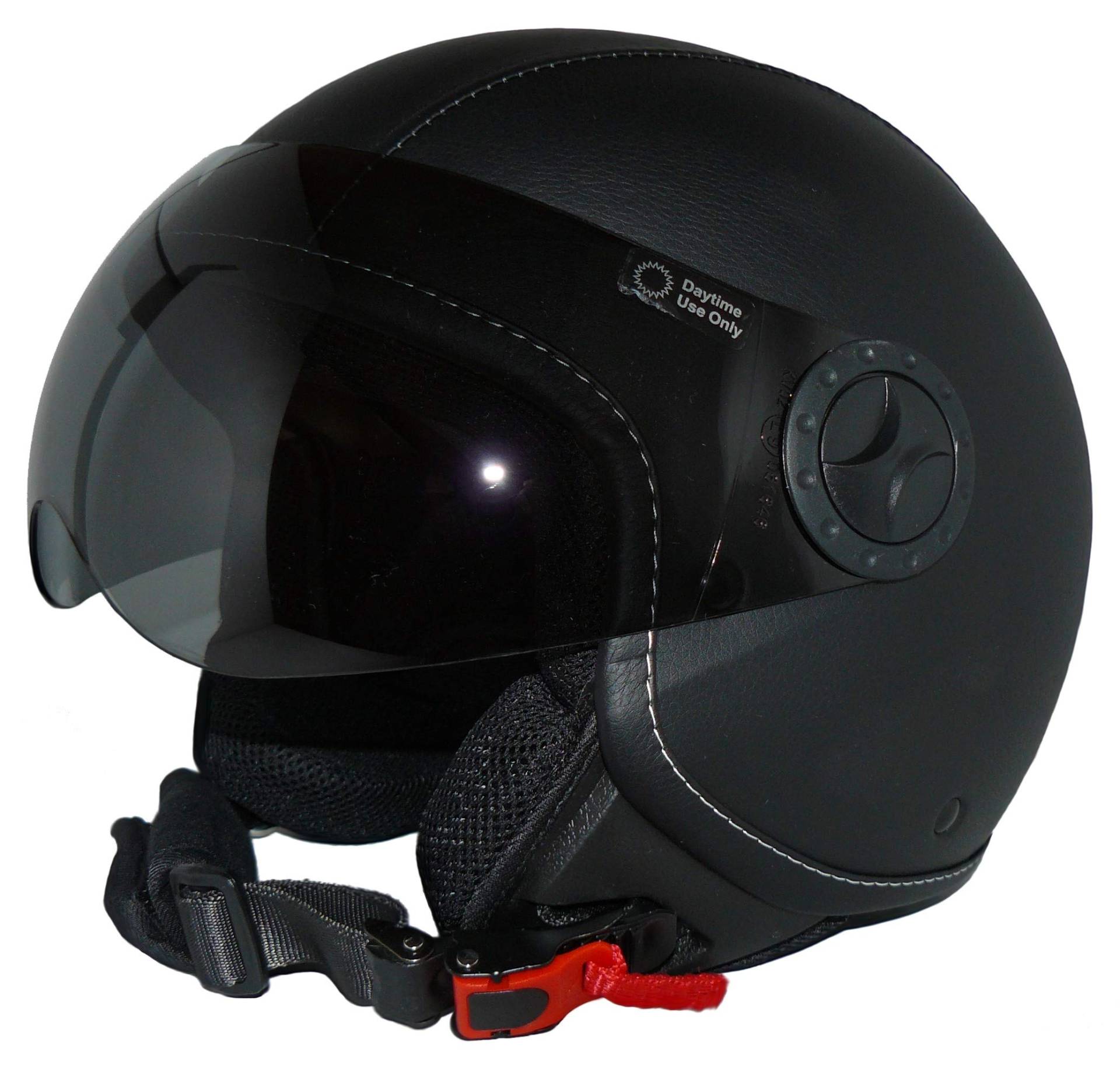 protectWEAR Herren H730-leder Jethelm Motorradhelm H730 Leder mit Kunstleder berzug im Pilotendesign, Schwarz Kunstlederüberzug, S EU von Protectwear