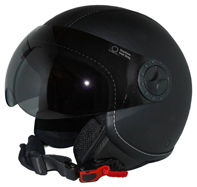 protectWEAR Jethelm Motorradhelm mit Visier im Kunstlederüberzug H730-Leder-S von protectWEAR