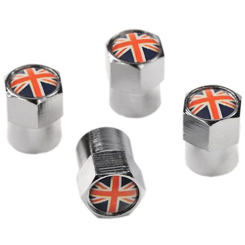 Protrex UK MINI Union Jack Ventilkappen, Silber, Metall, Universelle Passform, PKW, 4er-Pack von Protrex UK