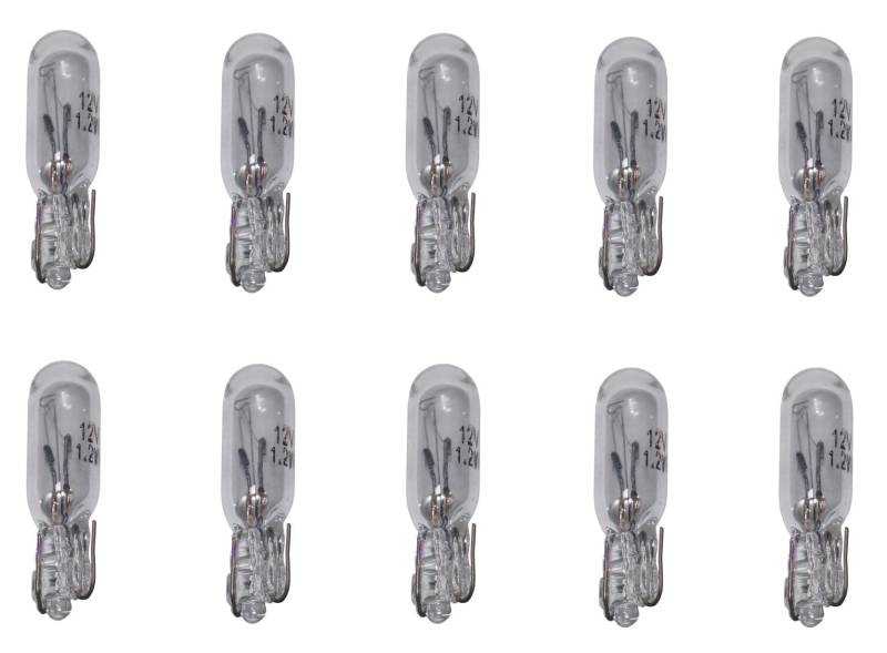 Provance Glassockellampe 10er Set 1,2 Watt 12 V T5 Sockel W2X4,6D Beleuchtung Autolampen Tacho Kfz Armatur klare Ausleuchtung Fahrzeug Leuchte Tachometer von Provance