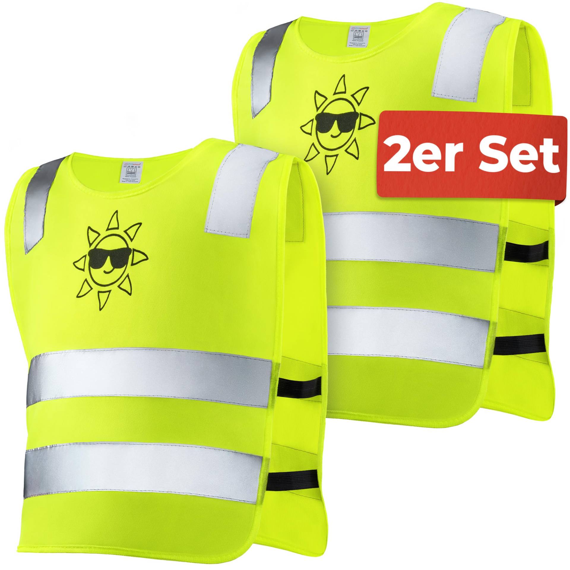 2er Kinder Warnweste Set Gelb - 𝗦𝘁𝗮𝗿𝗸 𝗦𝗶𝗰𝗵𝘁𝗯𝗮𝗿 - Universal Größe 2-12 Jahren - Geprüfte EN 1150:1999 Zertifizierung von Prowiste