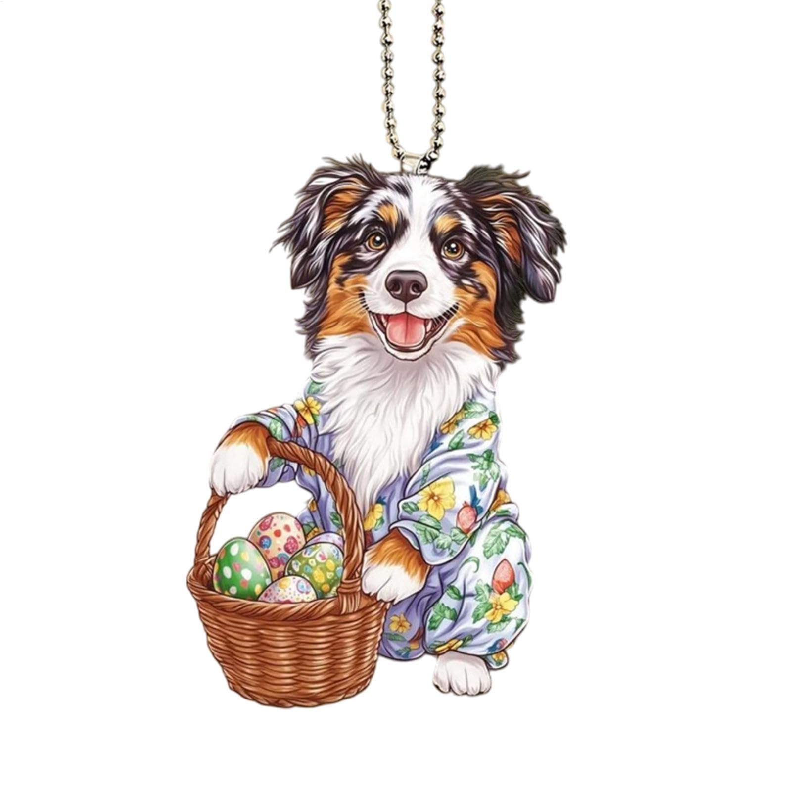 Proypiax Car Ornament Hundeei, Osterwagen Ornament Hundeei - 2d flache Acrylhund -Ostereier Rückspiegel Anhänger | Animal Charm Ornament für Rückspiegel, Kfz -Innenzubehör hängbare Dekorationen von Proypiax