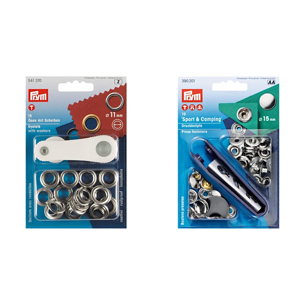 Prym Ösen/Scheibe Vern.11mm (3B) 15-Stück SB-Karte & Campingartikel Sport und Camping 390201 Nähfrei-Druckknopf Sport & Camping Messing 15 mm silberfarbig, Metal von Prym