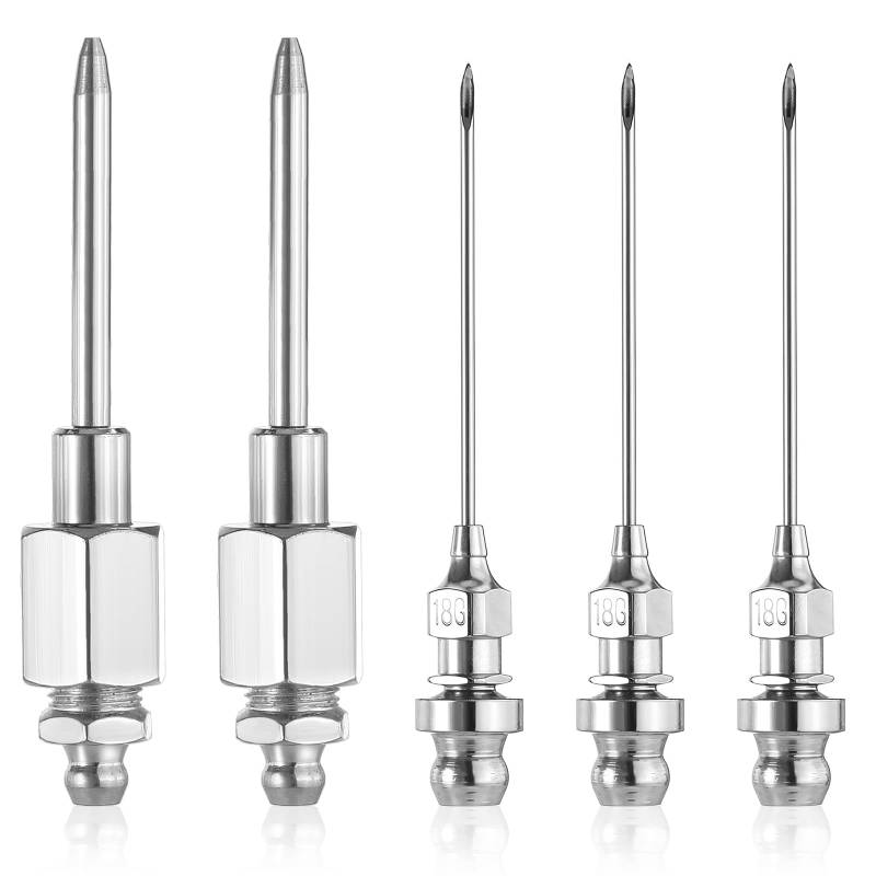 5-teiliges Fettnadel-Zubehör-Set, Fetteinspritznadeln, 3 Mini-Lagerfettnadeldüse, 2 Fettnadelspender, abnehmbare Fettpistole, Nadelspitzenspender, Fett für Kugelgelenke, Werkzeug von Psyqtsuary