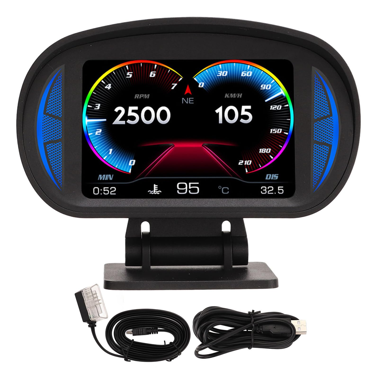 Auto HUD Display OBD GPS Smart Instrument Auto Head up Display mit Neigungsmesser In Car Kompass Kilometerzähler Warnfunktion Tachometer Auto von Psytfei