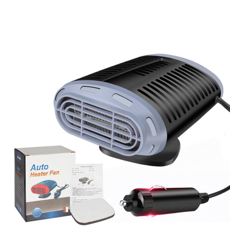 Auto-Heizungsventilator, 360 Grad verstellbar, 150 W, schnelle Erwärmung, tragbarer Windschutzscheiben-Defogger, Fenster-Defroster für Fahrzeuge (12V Grau Schwarz) von Psytfei