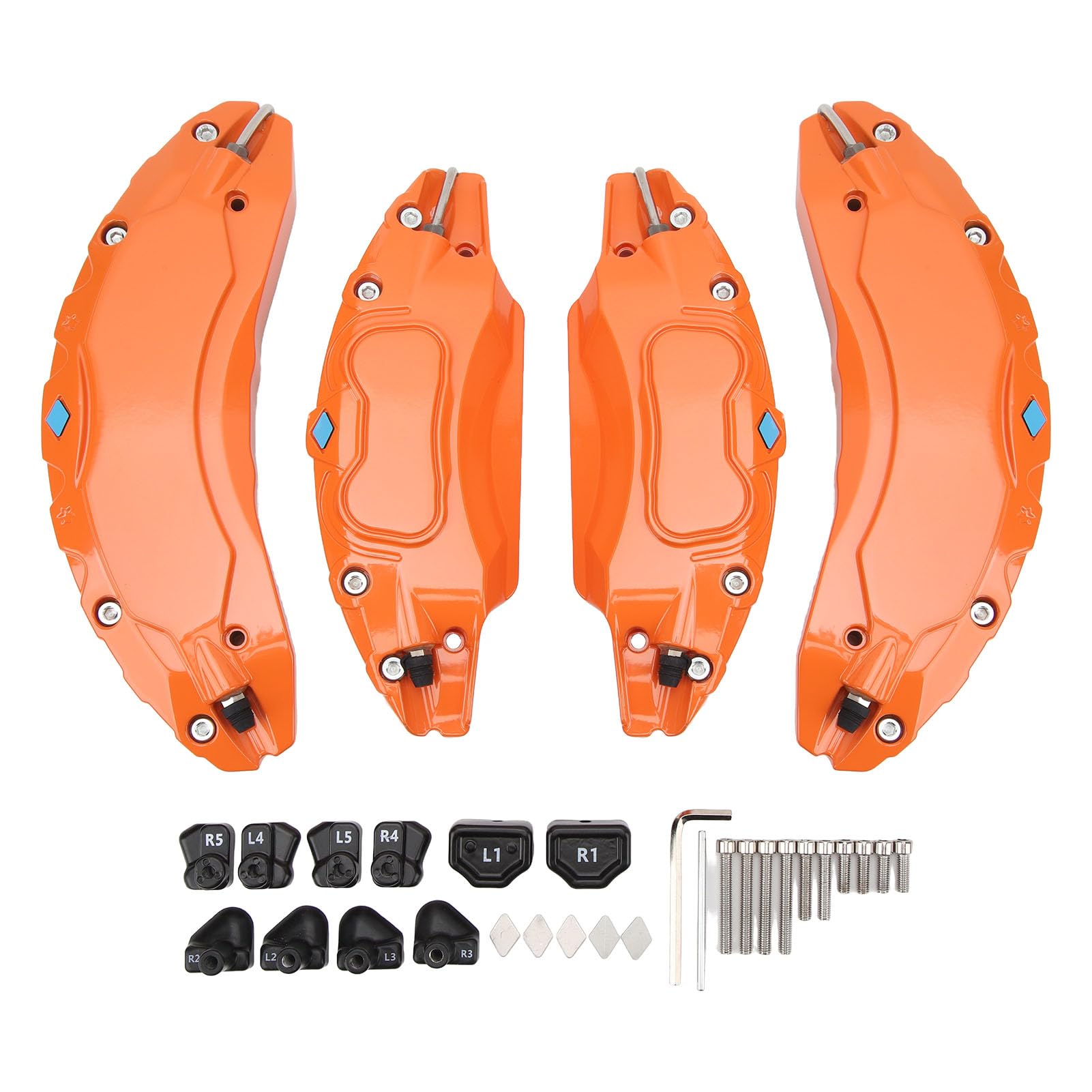 Bremssattelabdeckungen, 4 Stück, 18 Zoll 19 Zoll Radnaben-Bremssattelabdeckungen, Aluminiumlegierung, Scheibenbremssattel-Schutz, Schutzabdeckung, Ersatz für 3 (Orange) von Psytfei