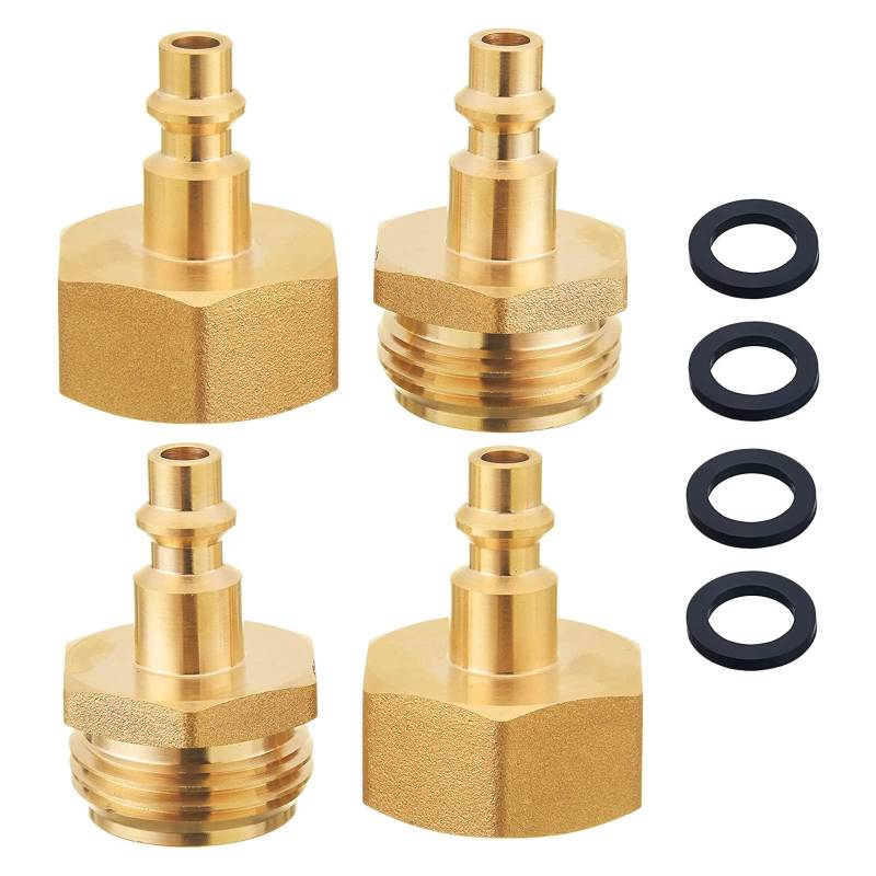 Ptdfjspt 4 StüCk RV Blowout Adapter Luft Kompressor 1/4 Schnell Anschluss Stecker auf GHT 3/4 Garten Wasserhahn für Boot, Wohnmobil von Ptdfjspt