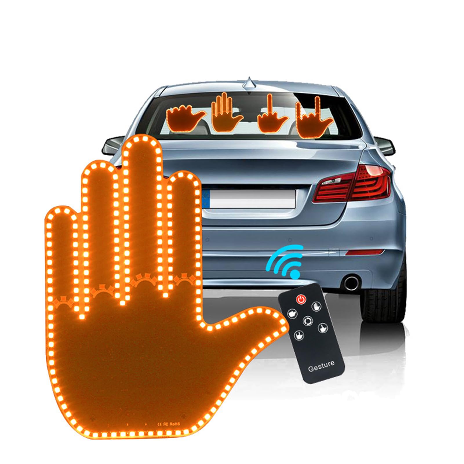 Pumwoy Auto Finger Licht, Road Rage Zeichen LED Car Back Window Sign, Fingergesten Licht Road Rage Schilder, Auto LED Zeichen Hand Finger Gesture Light, Auto Rückfenster LED Zeichen Licht von Pumwoy