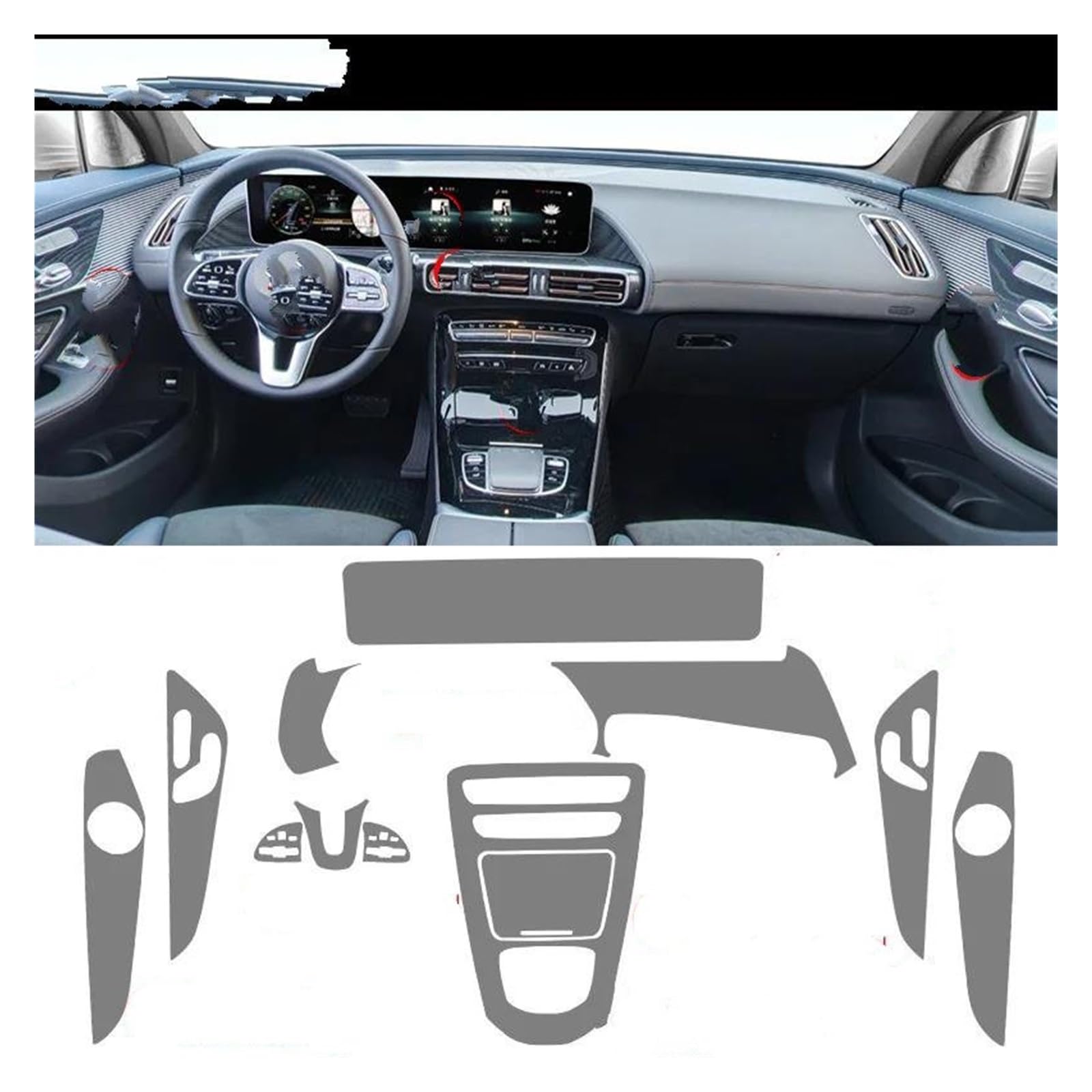 Auto Displayschutzfolie Für Benz Für EQC Eqc350 400 Auto Innen Aufkleber Center Konsole Air Gear Navigation Dashboard TPU Schutz Film GPS Transparent Displayschutzfolie(Full Suite kit Left Hand Driver von Punxdda