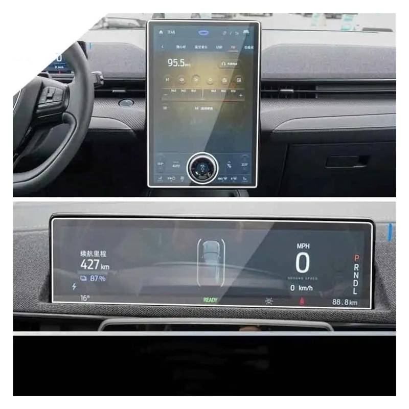 Auto Displayschutzfolie Für Ford Für Mustang Für Mach-E 2021-2023 15,5 Zoll Auto GPS Navigation Bildschirm Gehärtetes Glas Schutz Film Auto Innen Aufkleber GPS Transparent Displayschutzfolie(GPS and d von Punxdda