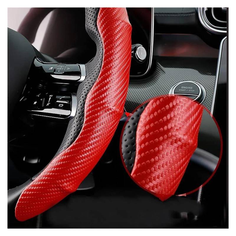 Auto Lenkradbezug 1 Paar Auto Lenkrad Abdeckung Power Carbon Fiber Anti-Slip Sport Kassette Abdeckung Lenker Schutzhülle Auto Innen Lenkrad Bezug(Red) von Punxdda